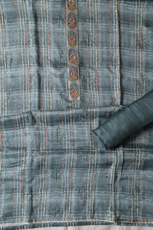 AIzaSyBcstauz-XMPRhEY21AUzeo032pxrXB5Ug - Grey Semi Stitched Pure Crepe Silk Suit Set (3 piece)