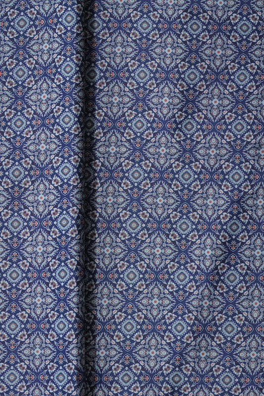 AIzaSyBcstauz-XMPRhEY21AUzeo032pxrXB5Ug - Grey Traditional Pattern Digital Print On Royal Blue French Crepe Fabric