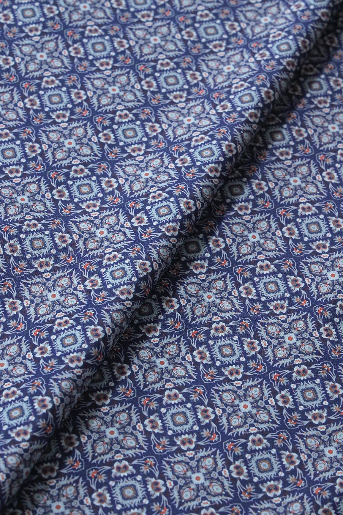 AIzaSyBcstauz-XMPRhEY21AUzeo032pxrXB5Ug - Grey Traditional Pattern Digital Print On Royal Blue French Crepe Fabric