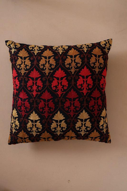 AIzaSyBcstauz-XMPRhEY21AUzeo032pxrXB5Ug - Heavy Artistic Embroidery on Black cotton Cushion Cover (16*16 inches)