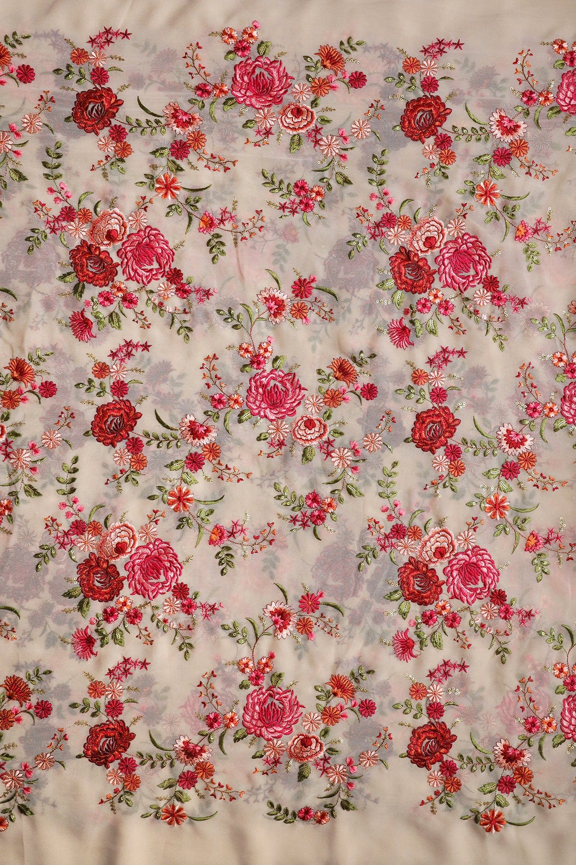 AIzaSyBcstauz-XMPRhEY21AUzeo032pxrXB5Ug - Heavy Kashmiri Work With Gold Sequins Embroidery On Beige Georgette Fabric