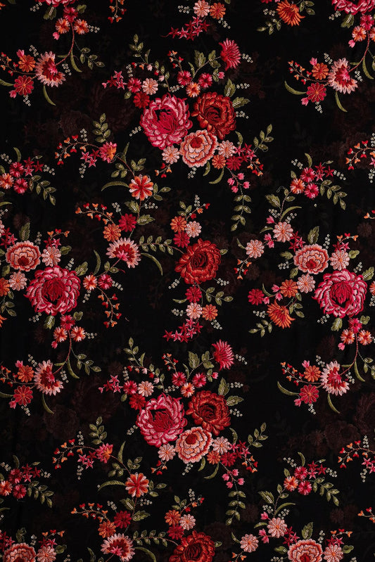 AIzaSyBcstauz-XMPRhEY21AUzeo032pxrXB5Ug - Heavy Kashmiri Work With Gold Sequins Embroidery On Black Georgette