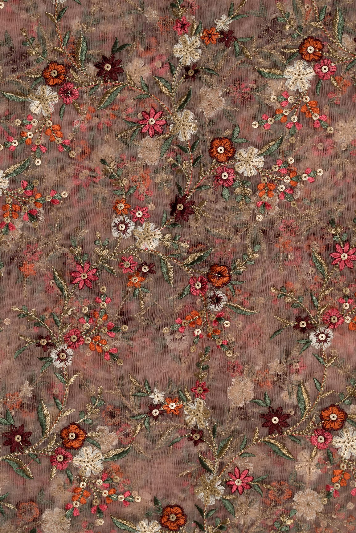 AIzaSyBcstauz-XMPRhEY21AUzeo032pxrXB5Ug - Heavy Multi Coloured Thread Embroidery On Baby Pink Soft Net