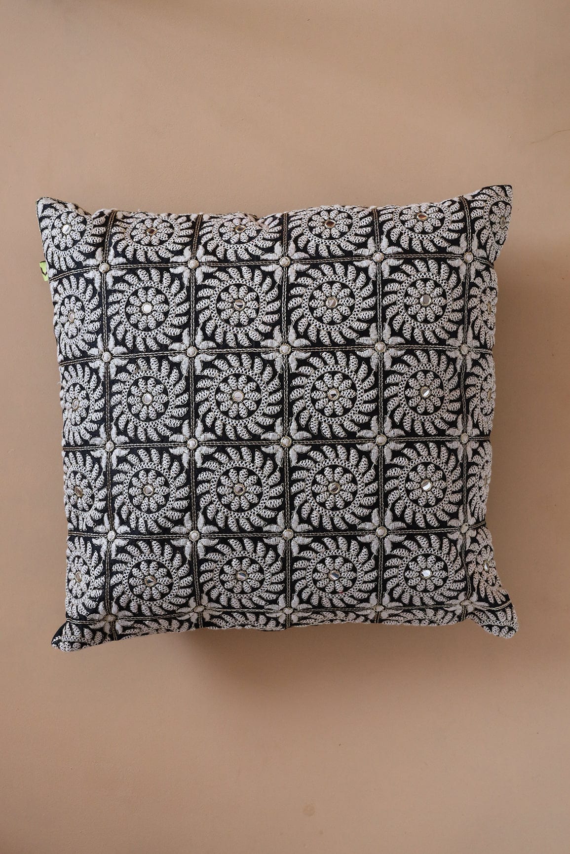 AIzaSyBcstauz-XMPRhEY21AUzeo032pxrXB5Ug - Heavy White Embroidery on Black cotton Cushion Cover (16*16 inches)