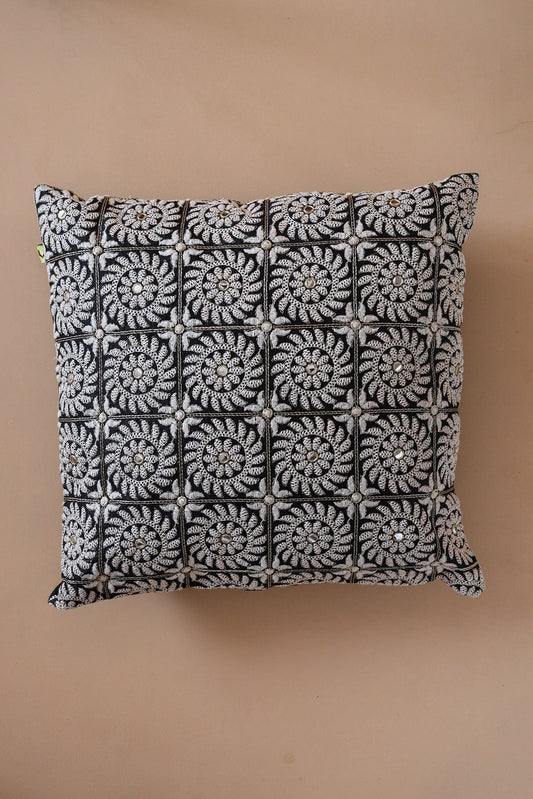 AIzaSyBcstauz-XMPRhEY21AUzeo032pxrXB5Ug - Heavy White Embroidery on Black cotton Cushion Cover (16*16 inches)