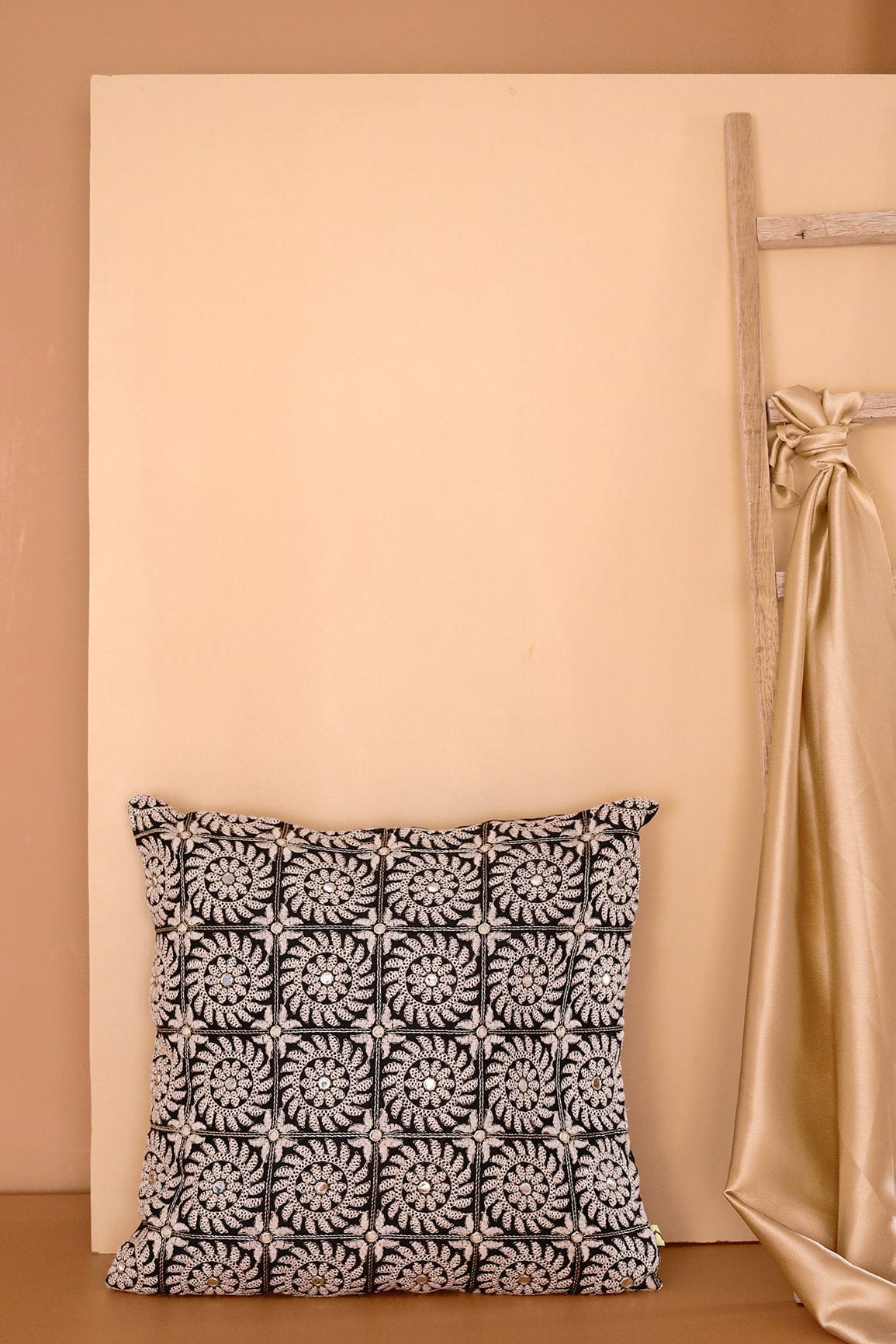 AIzaSyBcstauz-XMPRhEY21AUzeo032pxrXB5Ug - Heavy White Embroidery on Black cotton Cushion Cover (16*16 inches)