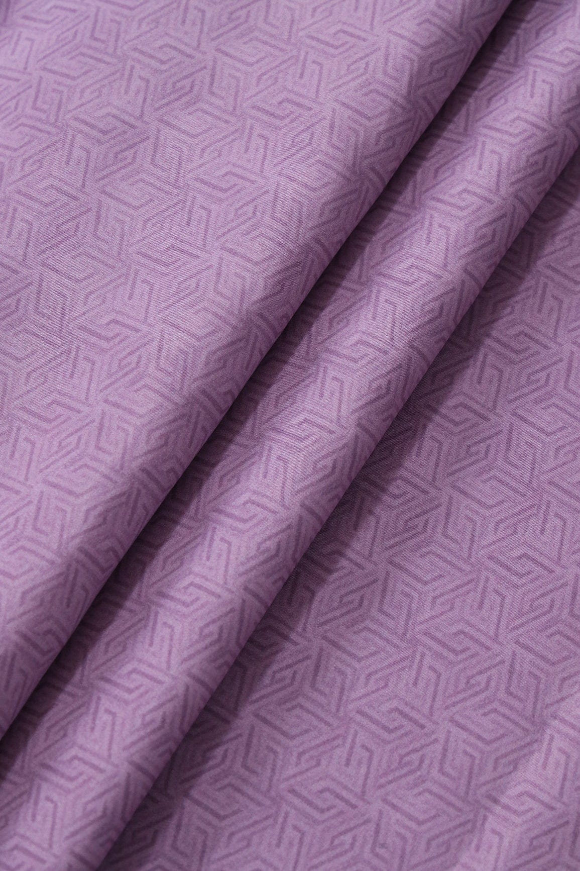 AIzaSyBcstauz-XMPRhEY21AUzeo032pxrXB5Ug - Lavender Geometric Pattern Digital Print On French Crepe Fabric