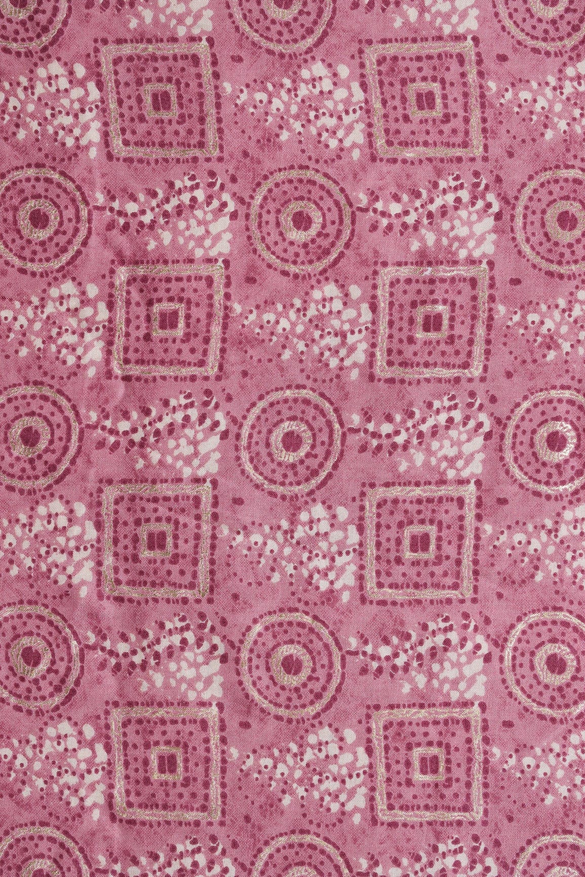 AIzaSyBcstauz-XMPRhEY21AUzeo032pxrXB5Ug - Lavender Pink And Cream Geometric Foil Print On Pure Rayon Fabric