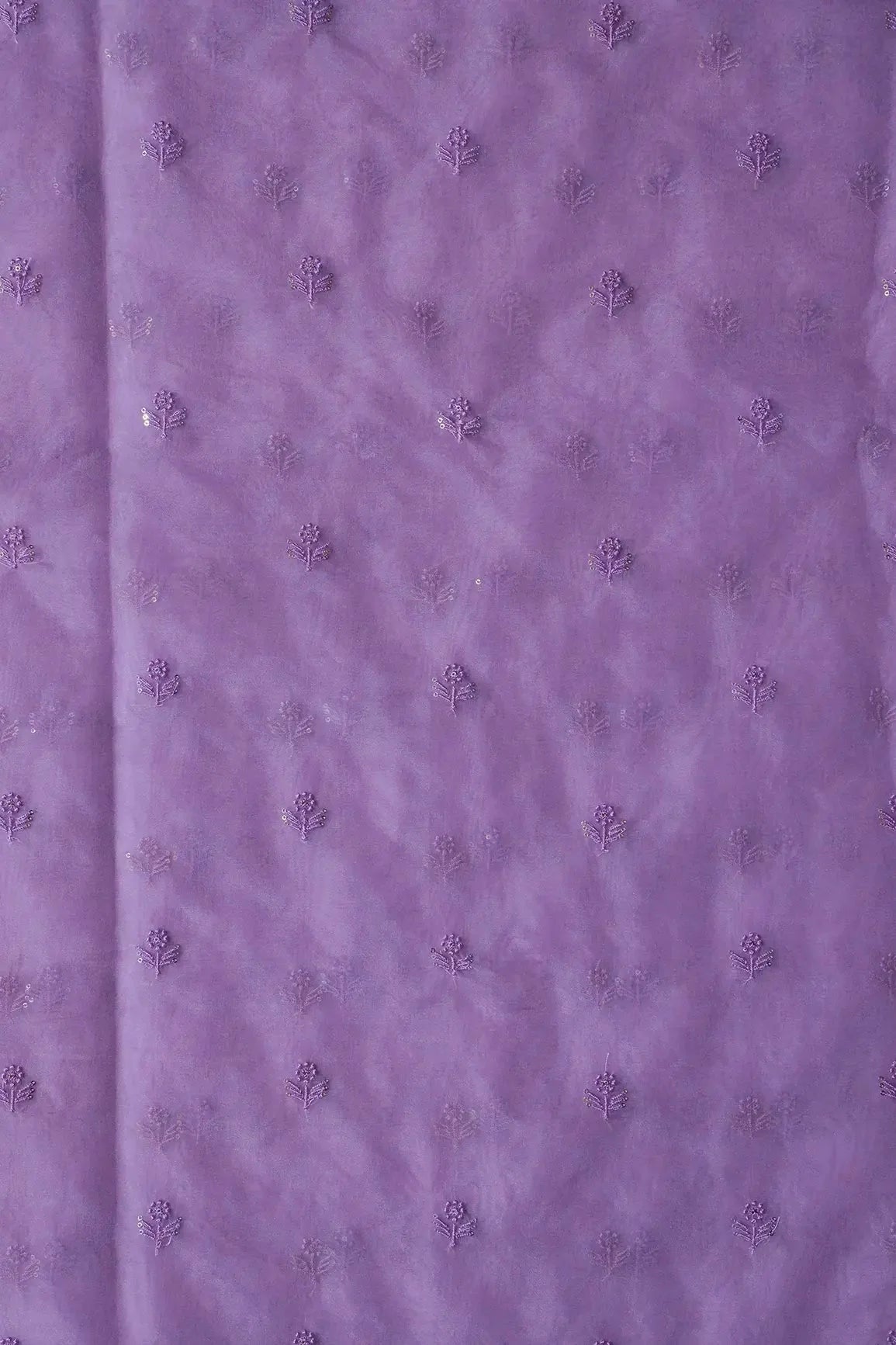 AIzaSyBcstauz-XMPRhEY21AUzeo032pxrXB5Ug - Lavender Thread With Sequins Beautiful Small Floral Motif Embroidery Work On Lavender Organza Fabric