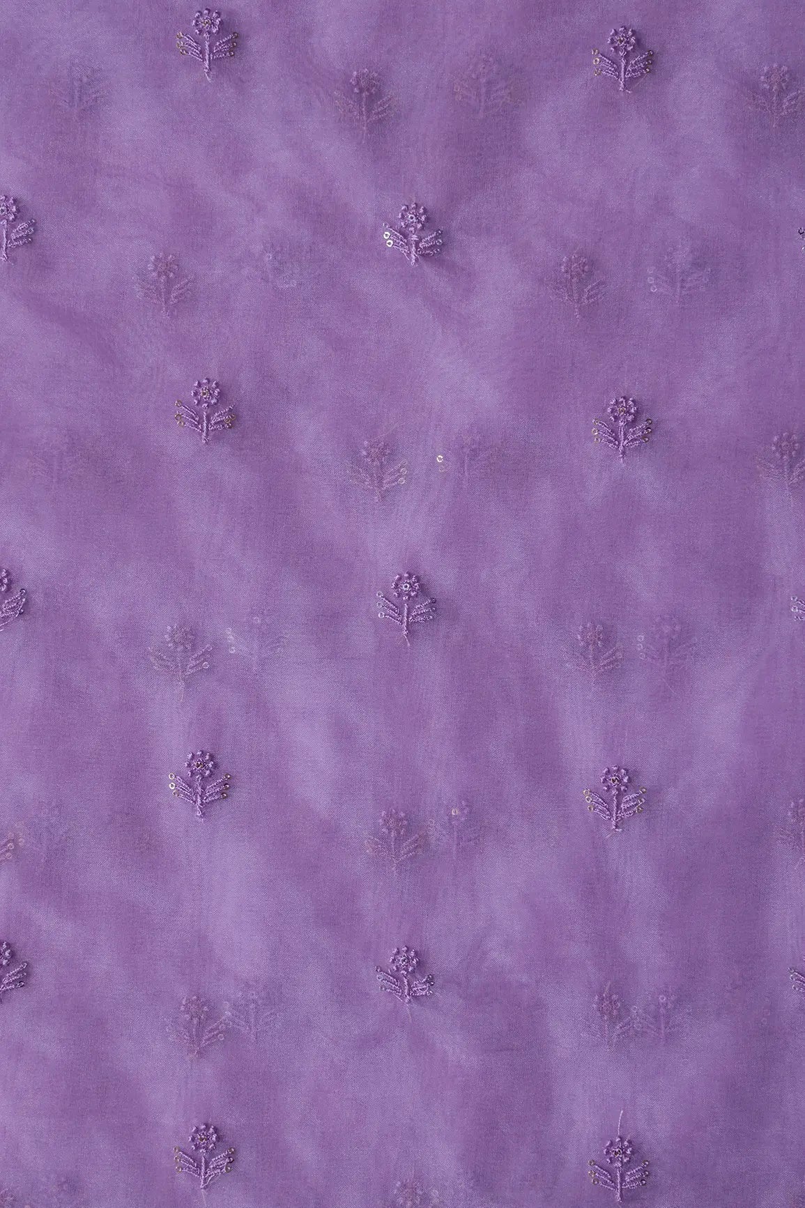 AIzaSyBcstauz-XMPRhEY21AUzeo032pxrXB5Ug - Lavender Thread With Sequins Beautiful Small Floral Motif Embroidery Work On Lavender Organza Fabric