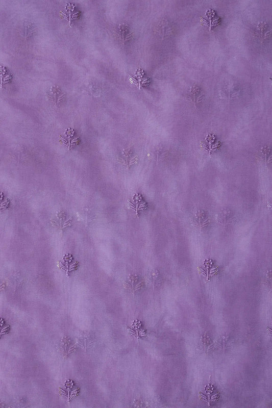 AIzaSyBcstauz-XMPRhEY21AUzeo032pxrXB5Ug - Lavender Thread With Sequins Beautiful Small Floral Motif Embroidery Work On Lavender Organza Fabric