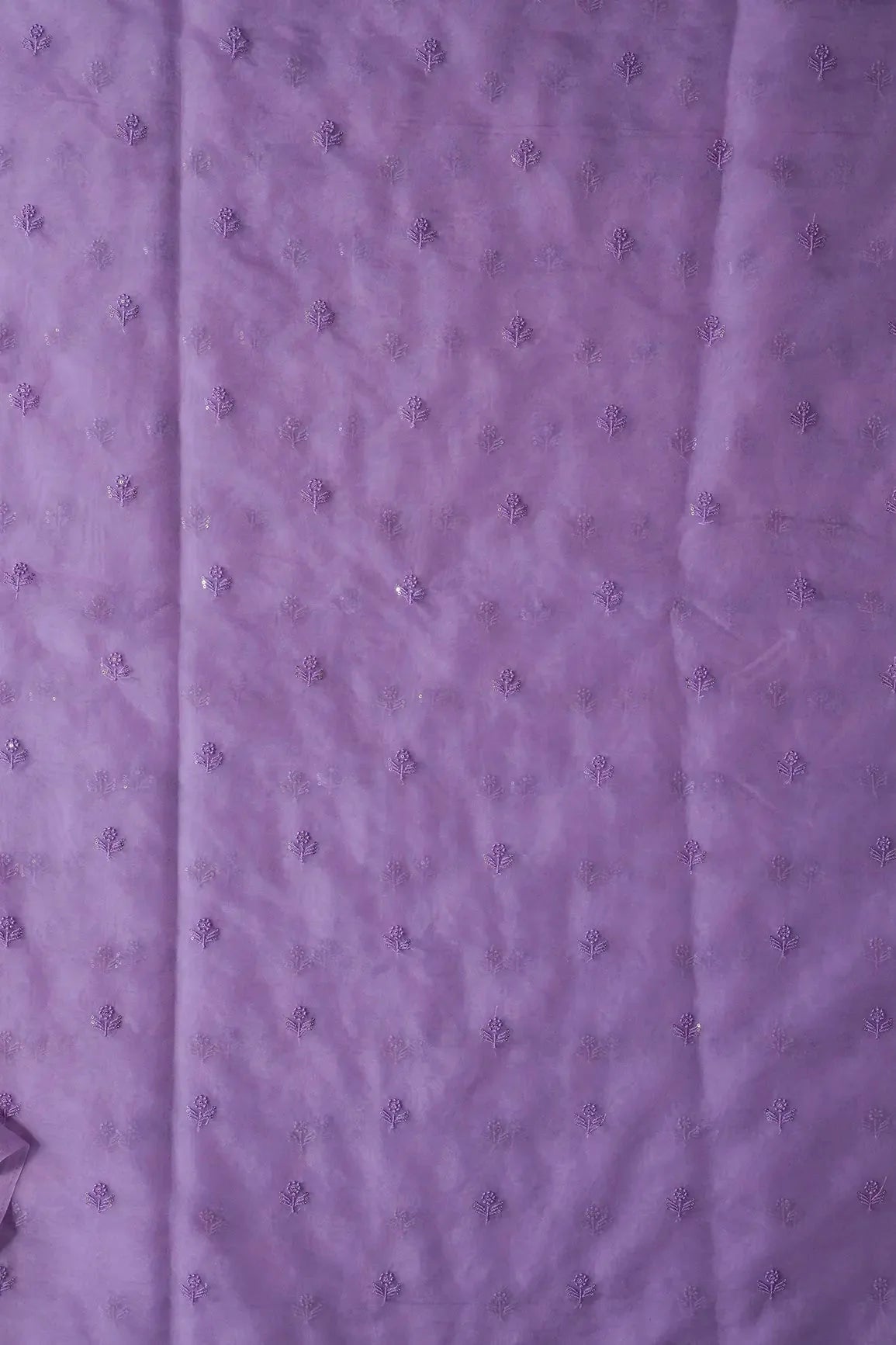 AIzaSyBcstauz-XMPRhEY21AUzeo032pxrXB5Ug - Lavender Thread With Sequins Beautiful Small Floral Motif Embroidery Work On Lavender Organza Fabric