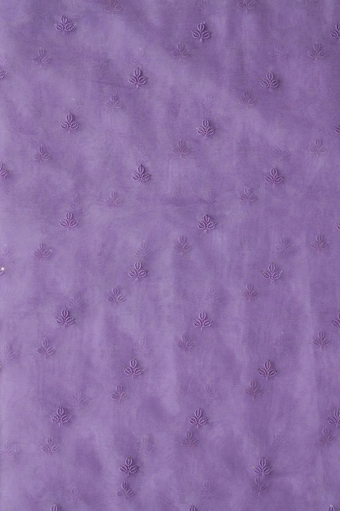 AIzaSyBcstauz-XMPRhEY21AUzeo032pxrXB5Ug - Lavender Thread With Sequins Beautiful Small Leafy Embroidery Work On Lavender Organza Fabric