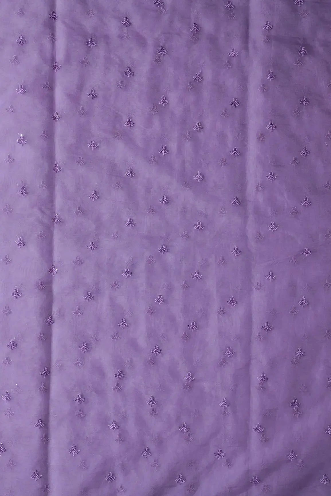 AIzaSyBcstauz-XMPRhEY21AUzeo032pxrXB5Ug - Lavender Thread With Sequins Beautiful Small Leafy Embroidery Work On Lavender Organza Fabric