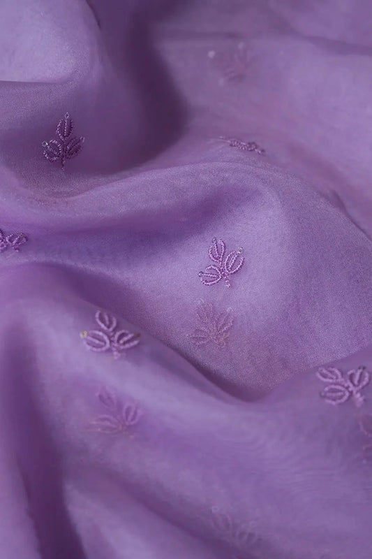 AIzaSyBcstauz-XMPRhEY21AUzeo032pxrXB5Ug - Lavender Thread With Sequins Beautiful Small Leafy Embroidery Work On Lavender Organza Fabric