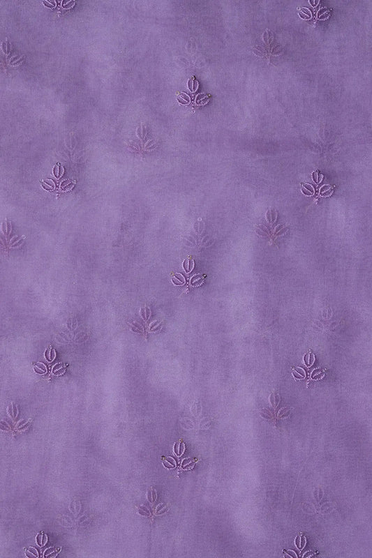 AIzaSyBcstauz-XMPRhEY21AUzeo032pxrXB5Ug - Lavender Thread With Sequins Beautiful Small Leafy Embroidery Work On Lavender Organza Fabric