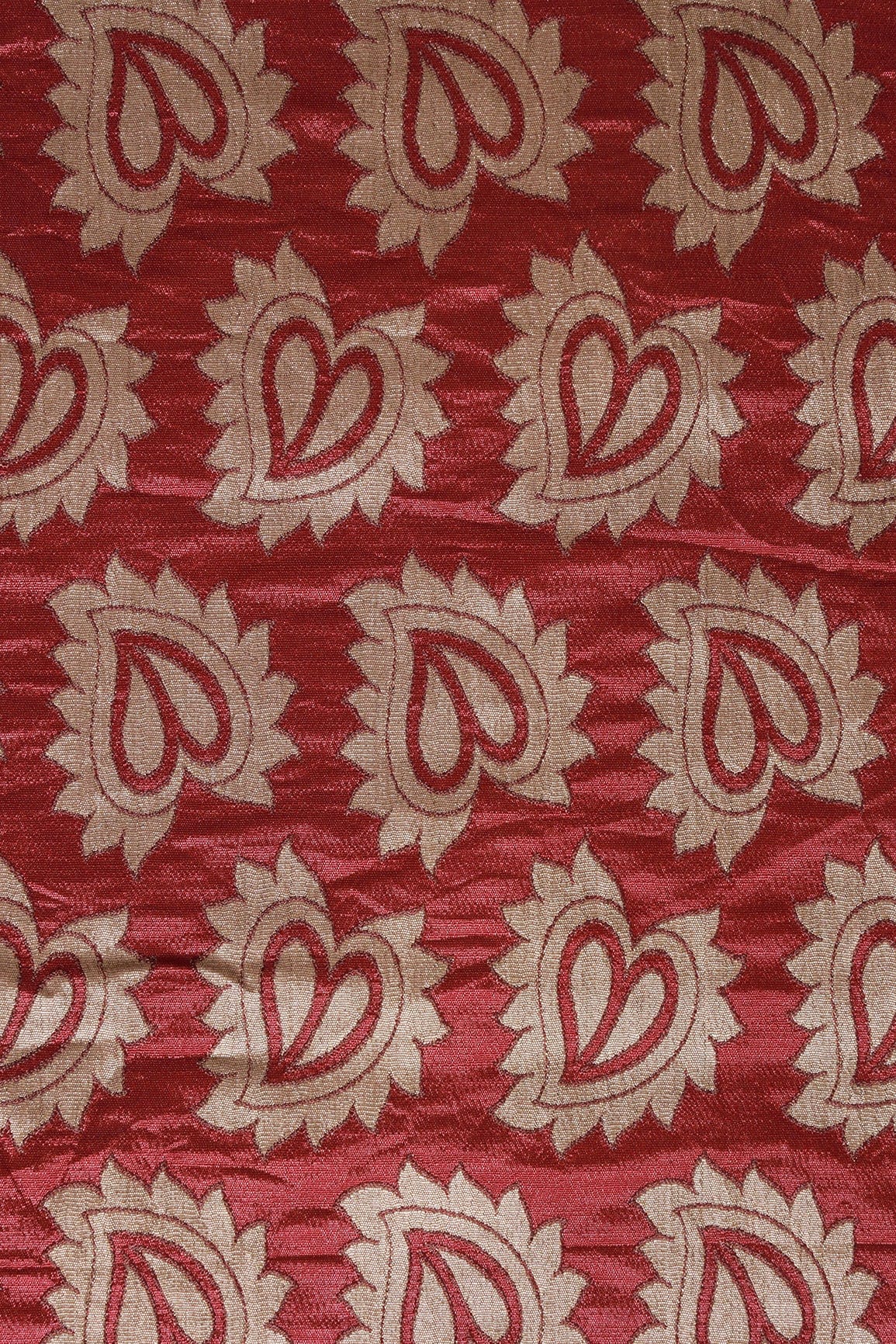 AIzaSyBcstauz-XMPRhEY21AUzeo032pxrXB5Ug - Leafy Maroon Double Cloth Jacquard Banarasi Fabric