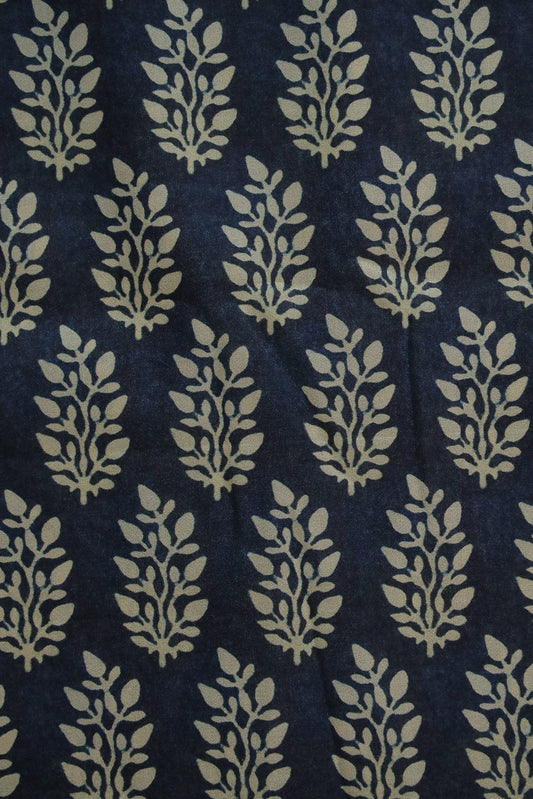 AIzaSyBcstauz-XMPRhEY21AUzeo032pxrXB5Ug - Leafy Motif Digital Print Design on Blue Tussar Silk Fabric