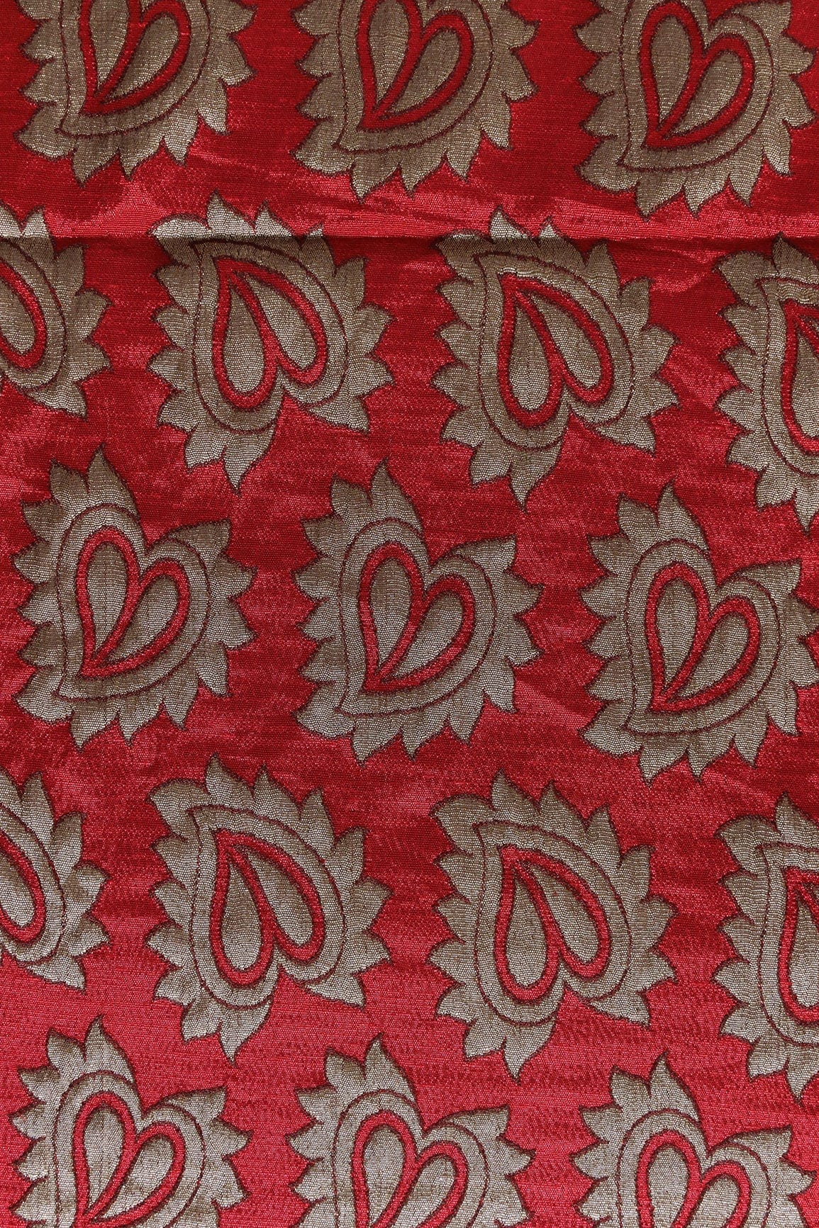 AIzaSyBcstauz-XMPRhEY21AUzeo032pxrXB5Ug - Leafy Red Double Cloth Jacquard Banarasi Fabric
