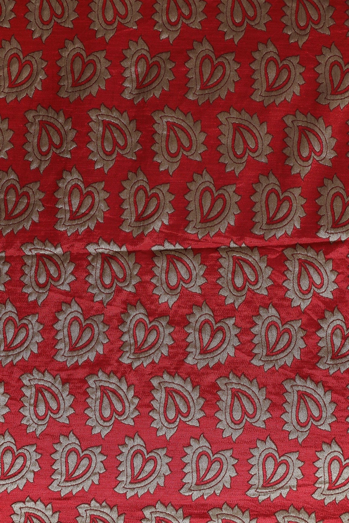 AIzaSyBcstauz-XMPRhEY21AUzeo032pxrXB5Ug - Leafy Red Double Cloth Jacquard Banarasi Fabric