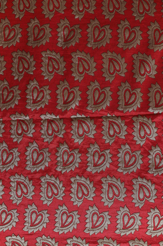 AIzaSyBcstauz-XMPRhEY21AUzeo032pxrXB5Ug - Leafy Red Double Cloth Jacquard Banarasi Fabric