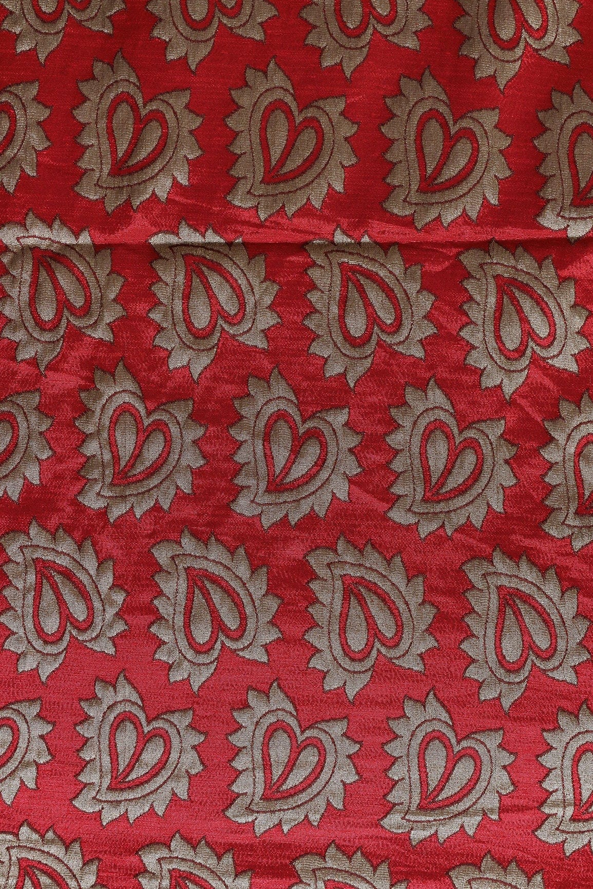 AIzaSyBcstauz-XMPRhEY21AUzeo032pxrXB5Ug - Leafy Red Double Cloth Jacquard Banarasi Fabric