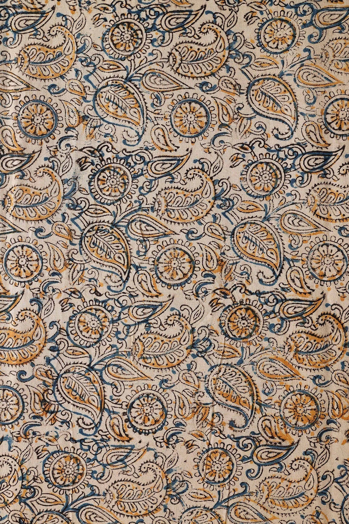 AIzaSyBcstauz-XMPRhEY21AUzeo032pxrXB5Ug - Light Beige And Blue Paisley Pattern Handblock Kalamkari Organic Cotton Fabric