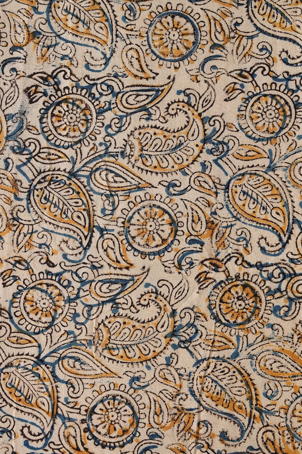 AIzaSyBcstauz-XMPRhEY21AUzeo032pxrXB5Ug - Light Beige And Blue Paisley Pattern Handblock Kalamkari Organic Cotton Fabric