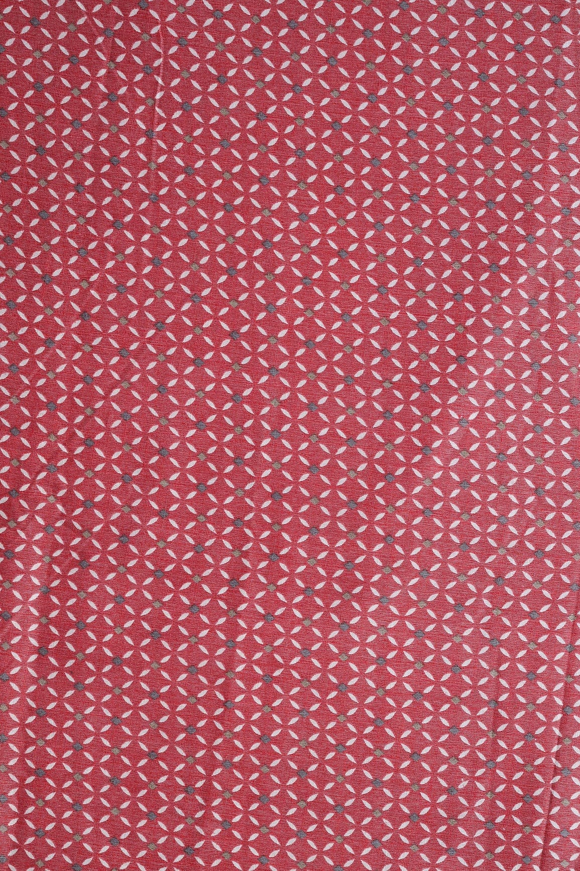 AIzaSyBcstauz-XMPRhEY21AUzeo032pxrXB5Ug - Light Maroon And White Geometric Pattern On Pure Rayon Fabric