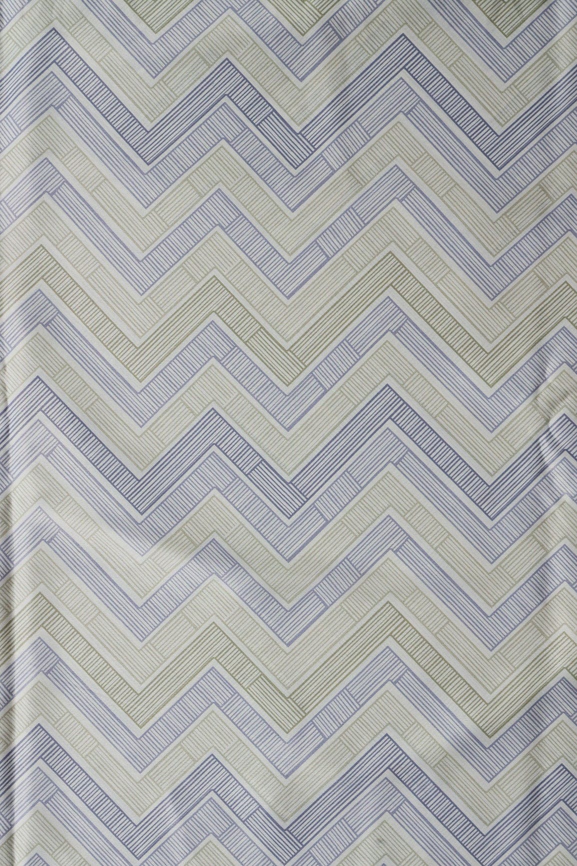 AIzaSyBcstauz-XMPRhEY21AUzeo032pxrXB5Ug - Light Olive And Slate Blue Chevron Pattern Digital Print On French Crepe Fabric
