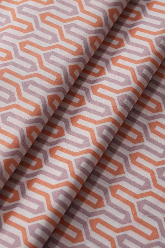 Light Orange And Light Purple Geometric Pattern Digital Print On French Crepe Fabric