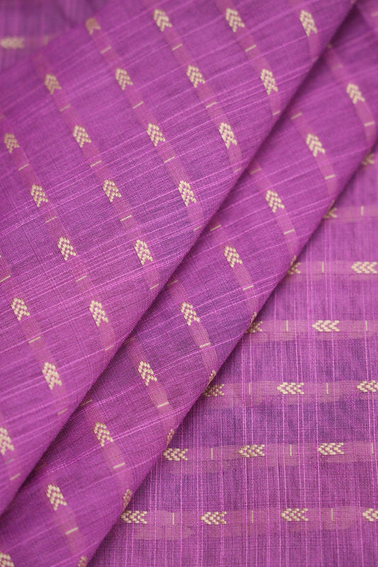 Lilac Purple And Beige Geometric Pattern Handwoven Two Tone Chanderi Silk Fabric