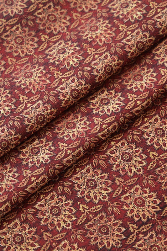 Maroon And Cream Floral Pattern Digital Print On Heavy Multi Polyester Fabric