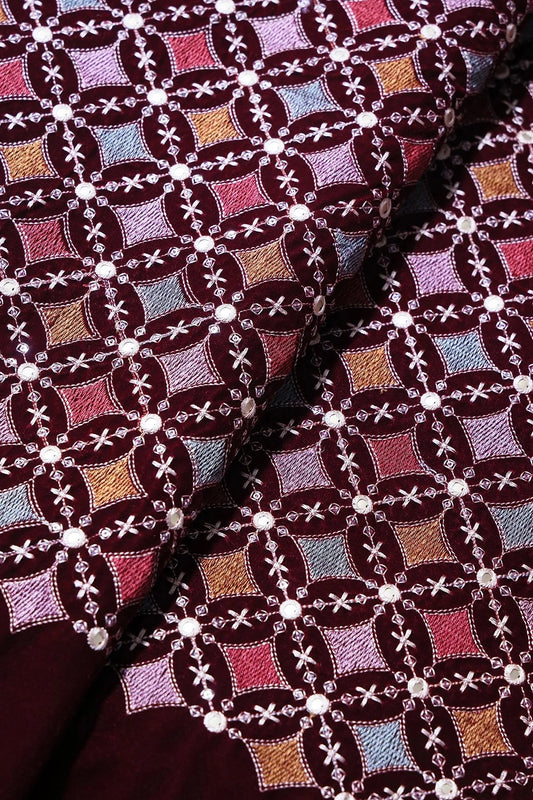 Maroon And Mustard Yellow Unstitched Lehenga Set Fabric (3 Piece)