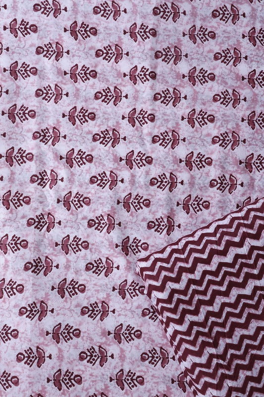 Maroon And Off White Pure Cotton Unstitched Suit Set (2 Piece)