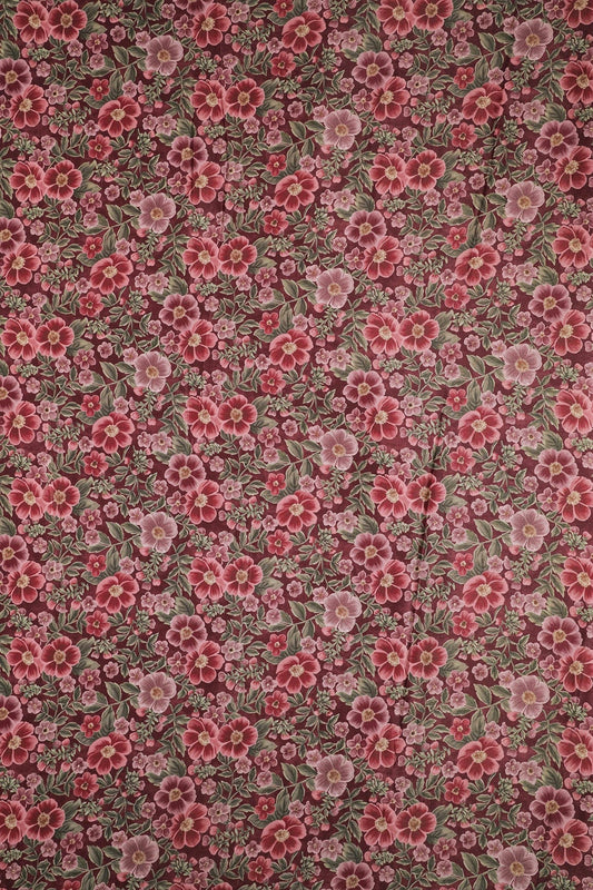 Maroon And Olive Floral Digital Print On Dark Brown Crepe Fabric