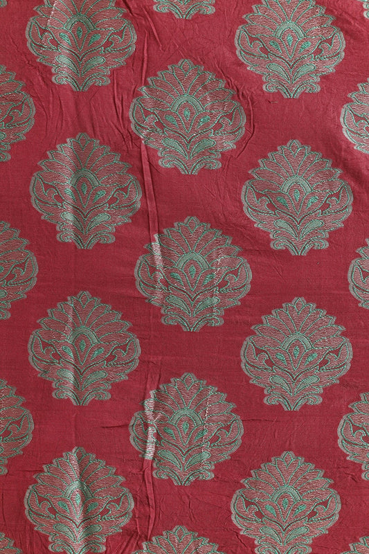 Maroon Mughal Floral Silk Gold Zari Banarasi Jacquard Fabric