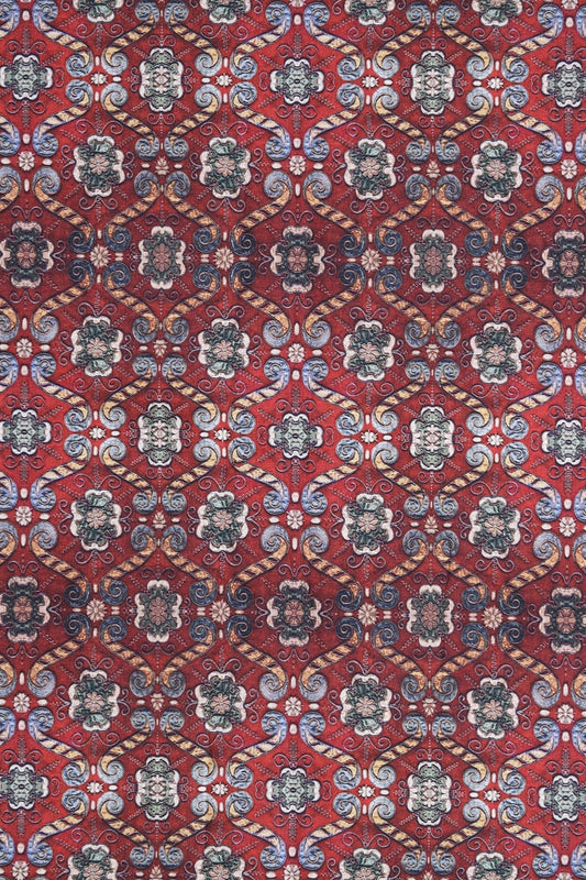 Maroon Trellis Pattern Digital Print On Heavy Multi Polyester Fabric