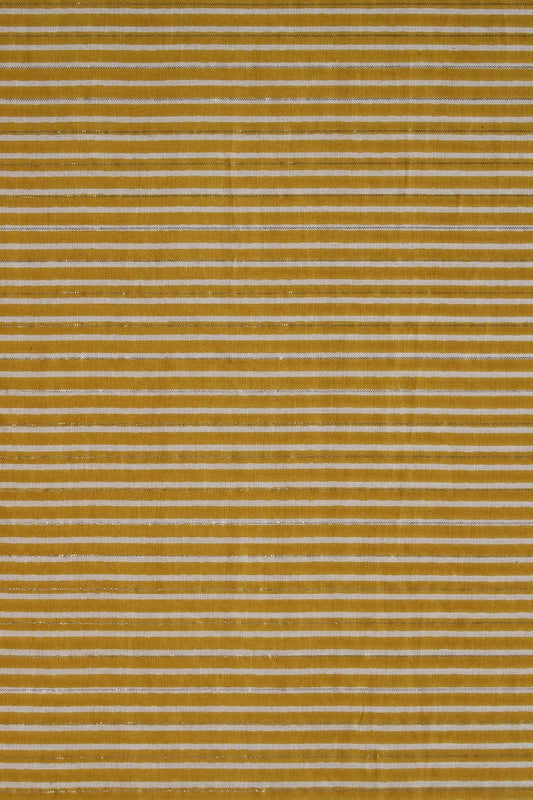 Mehendi Green And White Stripes Pattern Screen Print on Lurex organic Cotton Fabric