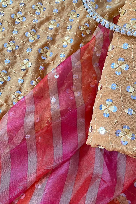 MeriGold Yellow And Orange Unstitched Suit (3 Piece)