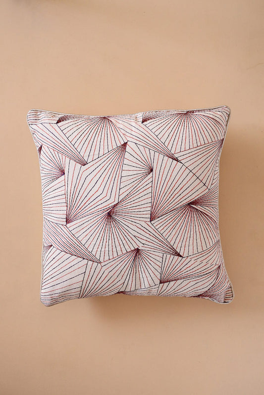 Modern Art Embroidery on off white cotton Cushion Cover (16*16 inches)
