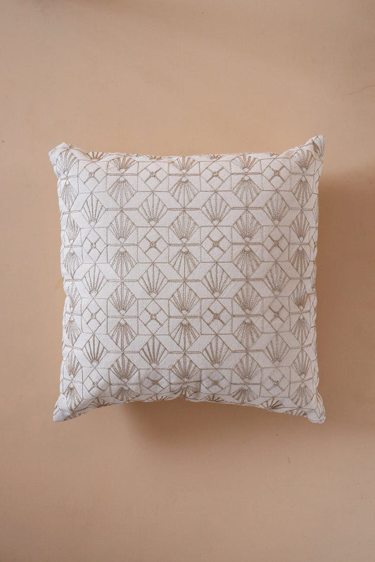 Modern Concept Beige Embroidery on Off White cotton Cushion Cover (16*16 inches)