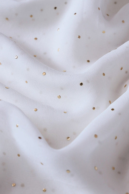 Mukaish Work On White Dyeable Viscose Georgette Fabric