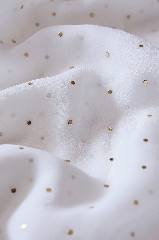 Mukaish Work On White Dyeable Viscose Georgette Fabric