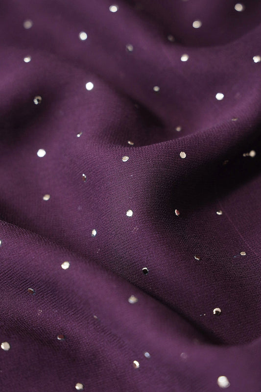 Mukaish Work On Wine Viscose Georgette Fabric