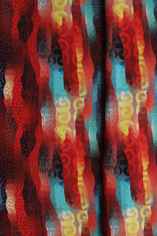 Multi Color Abstract Pattern Digital Print On Heavy Multi Polyester Fabric