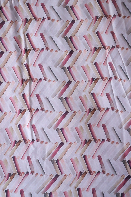 Multi Color Chevron Pattern Digital Print On White Georgette Satin Fabric