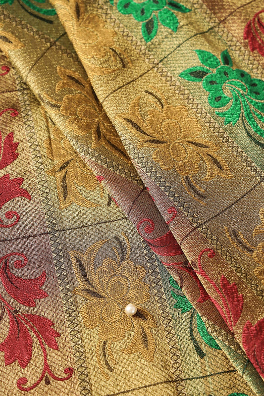 Multi Color Floral Banarasi Zari Jacquard Fabric