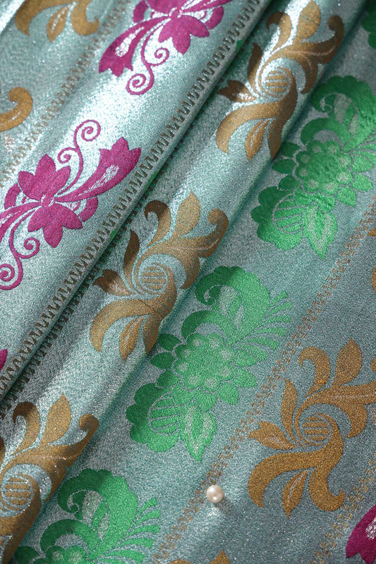 Multi Color Floral Banarasi Zari Jacquard Fabric