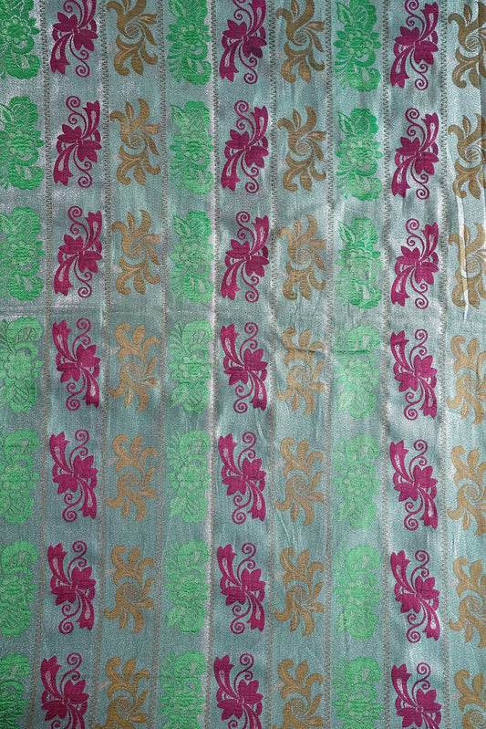 Multi Color Floral Banarasi Zari Jacquard Fabric